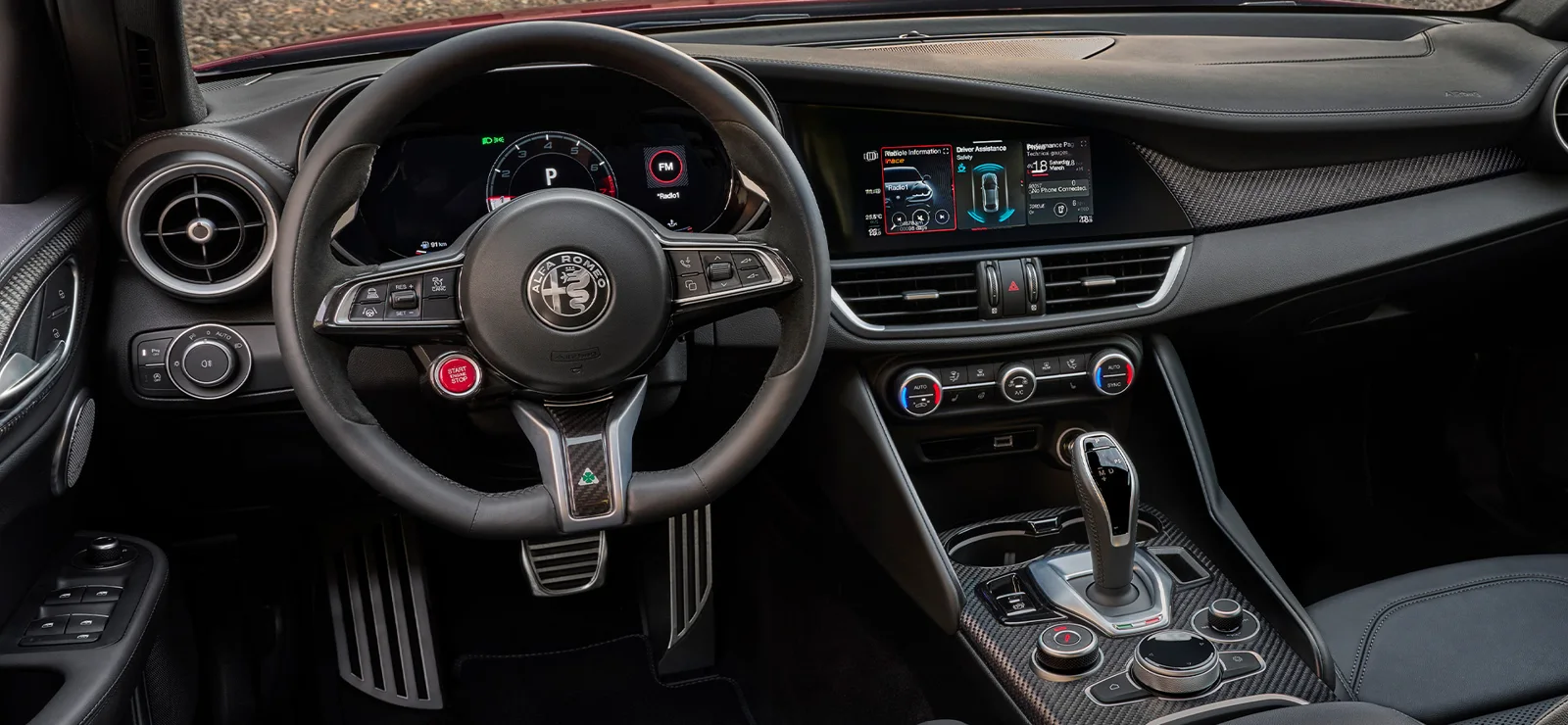 The driver assistance panel on the car's own screen — the senses this page calibrates