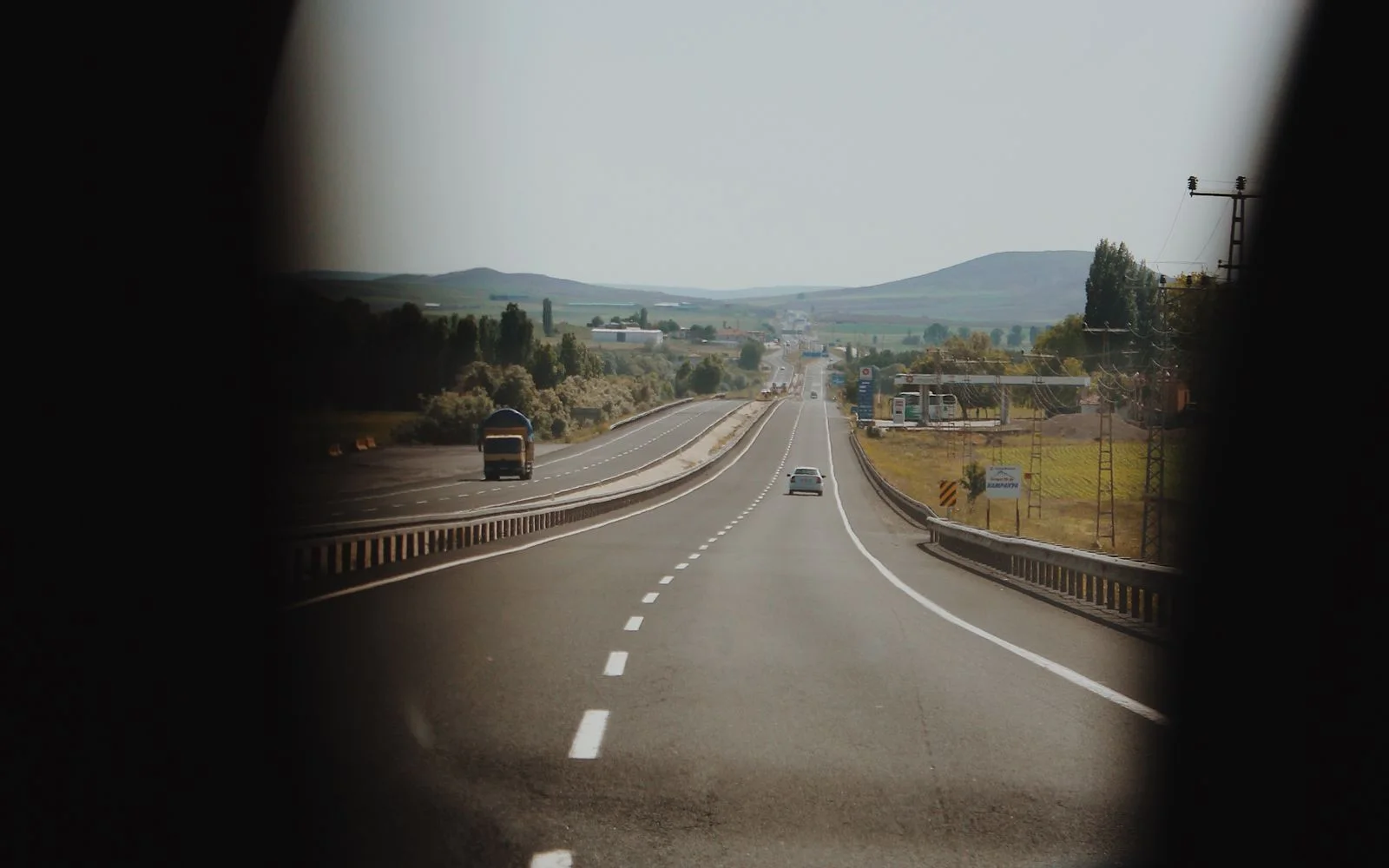 The road ahead through the windshield — the camera's view