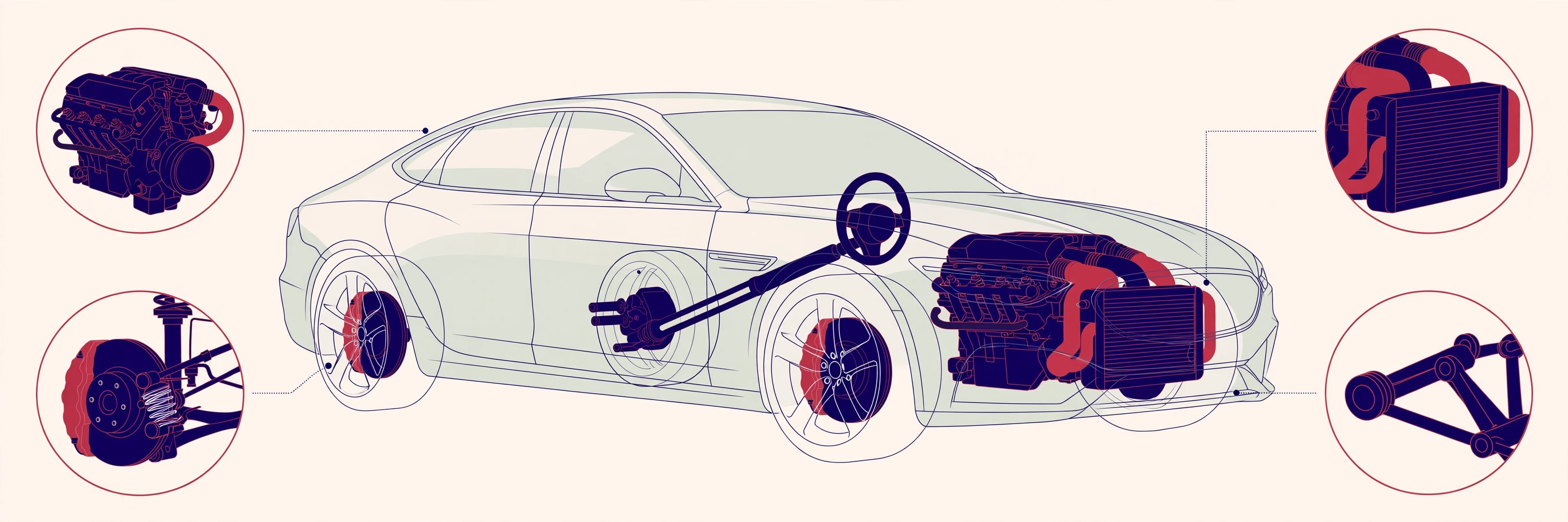 Your car, see-through — engine, brakes, steering and cooling, traced